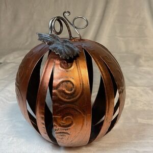 Copper Tone Pumpkin Tea‎ Light Cover Fall Halloween Thanksgiving